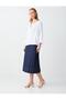 Dark Indigo Blue High Waist Relaxed Fit Midi D Woven Skirt - 4