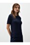 Navy Blue Crew Neck Straight Cut Short Sleeve Print Knitted Blouse - 3