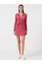 Women's Pink Slim Fit Polo Neck Long Sleeve Patterned Mini Dress - 4