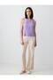 Lilac Round Neck Sleeveless Linen Blend Blouse - 2