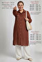 Plus Size Comfortable Cut Spring Summer Hijab Cotton Linen Side Slit Mother's Shirt Stone Accessory Detailed Long Tunic Tile