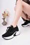 Women's Black Hidden Heel Stone Comfortable High Sole Knitwear Sneaker Shoes - 7