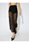 Leopard Patterned Midi Length Asymmetrical Transparent Lace Skirt - 3