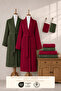 Eldy 8 Piece Striped Bathrobe Family Set 100% Cotton Certified Bathrobe Set Dowry Set Claret Red Green - 3