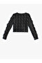 Crop Blouse Long Sleeves Window Detail Round Neck - 4