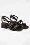 Lilac Buckle Detailed Three-Strap Short Block Heel Sandals - Brown Leather