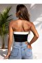 Women's 2-Pack Black & Khaki Stripe Detailed Crop Top – Stylish and Comfortable Casual Blouse - 4