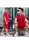 Men's Top and Shorts Set with Collar, Shorts, and Clover Embroidery Details - 3