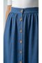 Apsen Women's Ornamental Button Waist Elastic Lace-Up Detail Linen Indigo Skirt 2191-80 - 2
