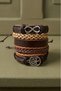 5-Piece Handmade Brown/Beige Genuine Leather Bracelet with Infinity Tree of Life Figure - 3