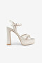 Women's Beige Satin Platform Heeled Shoes