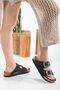 New Season Stone Buckle Slippers Double Buckle Black Color - 3
