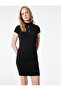 Crepe Scuba Fabric Slim Fit Stand Collar Short Sleeve Dress