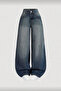 Navy Blue Washed Wide Leg Baggy Jean Trousers Rotro