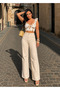 High-Waist Cream Palazzo Denim Pants