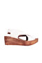 White Leather Women's Wedge Heel Sandals - 01wl3402
