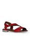 Red Leather Women's Flat Sandals 01We2301 - 2