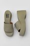 Khaki Leather Women's Wedge Heeled Slippers 01Wy9000