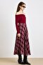 Plaid Patterned Flared Thin Fabric Skirt Claret Red 7074 - 6