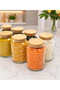 Set of 8 Wooden Vacuum Lid Glass Pulses Storage Jars 800 ml with Label Gift - 3