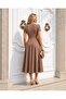 Short Sleeve Pocketed Long Crepe Fabric Dress Beige 582110 - 4