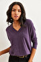 Women's Purple V-Neck Wool Viscose Drapey Blouse BLZ-19002729 - 5