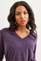 Women's Purple V-Neck Wool Viscose Drapey Blouse BLZ-19002729 - 4
