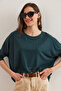 Women's Emerald Green Crew Neck Batwing Wool Viscose Blouse BLZ-19002801 - 3