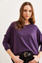 Women's Purple Crew Neck Bat Wool Viscose Blouse Blz- 19002801 - 3