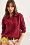 Women's Burgundy Polo Collar Brioche Knit Blouse BLZ-19002810