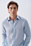 Men's Blue Striped Regular Fit Long Sleeve Linen Shirt - 3