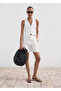 Mid-Waist Straight Cut Linen Shorts - 2