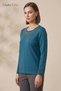 Women's Petrol Spring Pattern Embroidered Collar and Sleeves, Stoned Mother Combed Cotton Blouse - 2