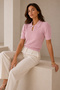Women's Pink Polo Collar Buttoned Short Sleeve Viscose Cotton Knitwear Blouse - 3