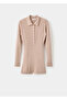 Polo Collar Rib Knit Jumpsuit - 3