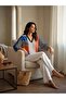 Women's Cobalt Blue Color Block V-Neck Patterned Blouse – Motion Fit |   Fluid Form |   Four Seasons Weaving - 4