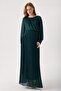 Maternity Green Pleated Chiffon Dress, Elastic Waist, Lined Inside - 2