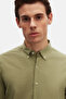 Ds Damat Comfort Green Buttoned Collar Relaxed Cut Linen Look 100% Cotton Shirt - 4