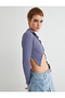 Crop Blouse Asymmetrical Cut Textured Slim Fit Long Sleeve Shirt Collar - 2