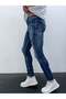 Men's Blue Stonewashed Ripped Detail Slim Fit Lycra Skinny Jean Trousers - 2