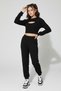 Girls' Black Waffle Knit 3-Piece Top and Bottom Set - Long Sleeve Crop Top and Tube Leg Jogger - 3