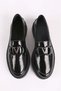 Women's Genuine Leather Buckle Detailed Loafer Shoes Black Patent Leather - 4