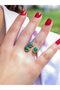Natural Stone Green Agate Triple Natural Stone Antique Model Women's Adjustable Ring Euy76Ya - 2