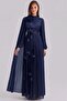 Brooch Detailed Cape Yoryo Silk Hijab Evening Dress K. Indigo 1256 - 3