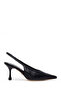 Women's Black Heeled Open-Back Leather Shoes 26Pfd121918