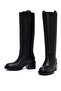 Women's Black Thick Heeled Leather Boots 25Wfd491618 - 8