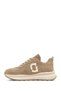 Women's Beige Lace-Up Thick Sole Sports Shoes, Suede Genuine Leather Sneaker 25Afd221110 - 2