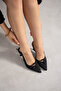 Women's Black Lea Satin Bow Detailed Pointed Toe Stiletto Slingback Evening Dress Office Thin Heeled Shoes - 4