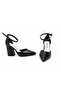 Black Skin 8.5 cm Belt Strap Pointed Toe Stiletto Thick Heel Women's Shoes - 4