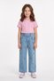 Girls' Pants with Elastic Waistband and Sequin Cherry Embroidery - 2